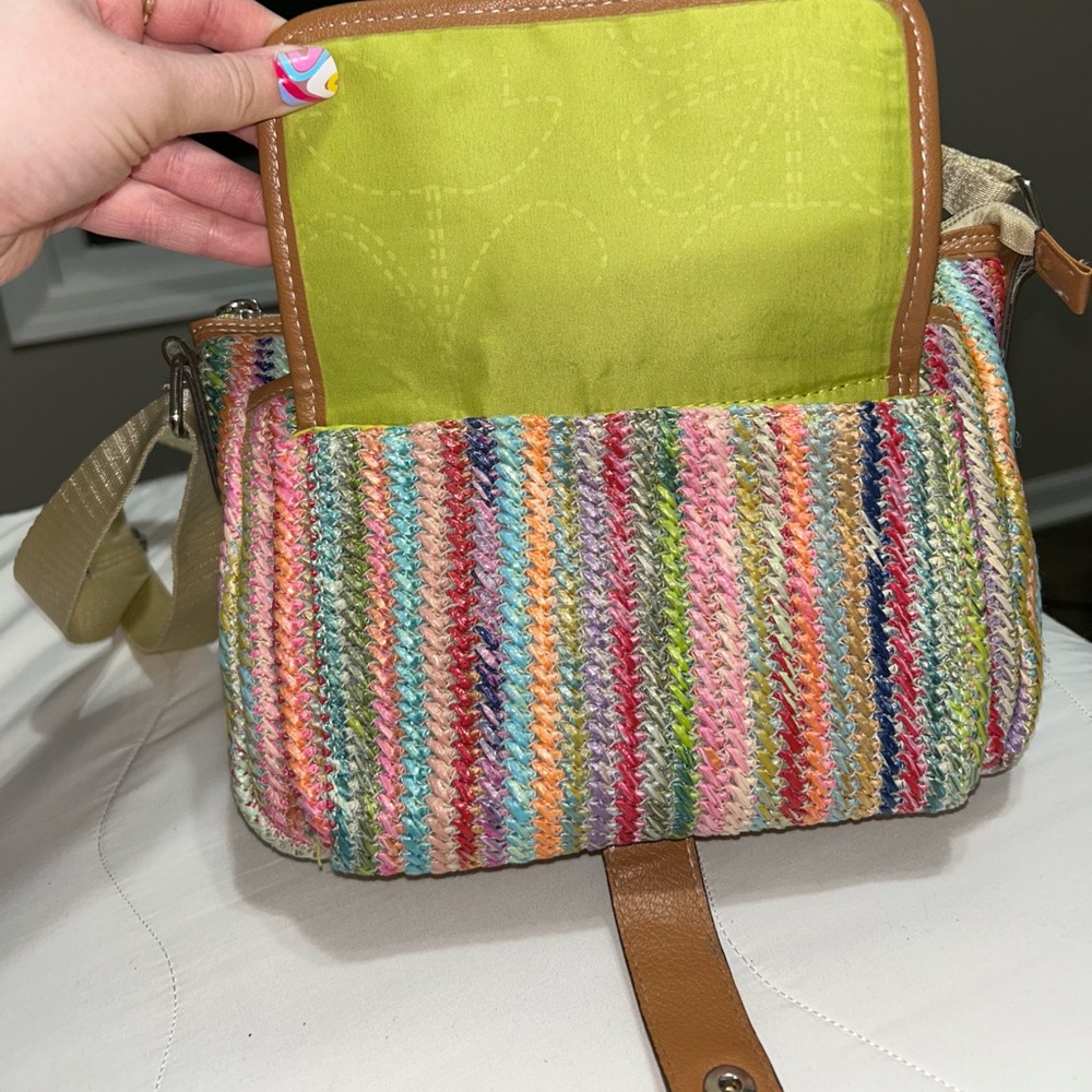Lily Bloom Multicolor Woven Crossbody Bag with Tan Trim - Picture 5 of 9